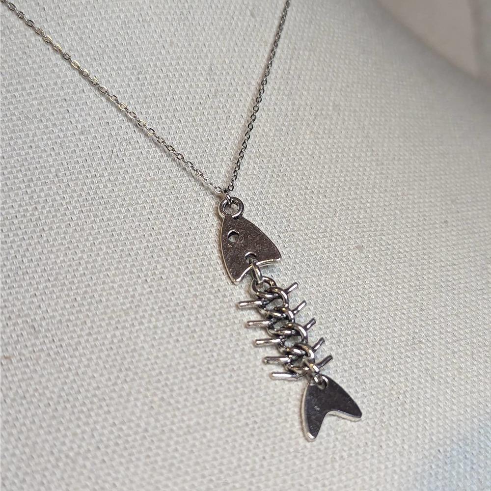 Fish Skeleton Charm Necklace - Picture 3 of 4